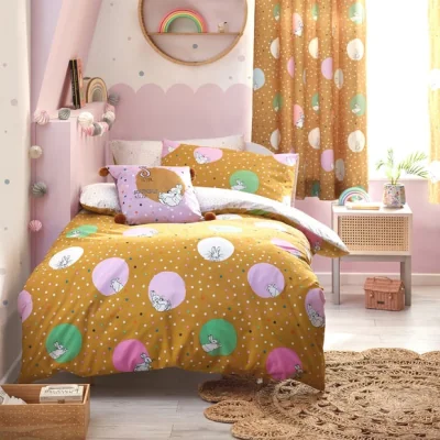 Dunelm Peter Rabbit™ Dotty Ochre Duvet Cover and Pillowcase Set Yellow/Green/Pink