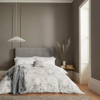 Dunelm Helena Springfield Emeline 100% Cotton Duvet Cover and Pillowcase Set Grey