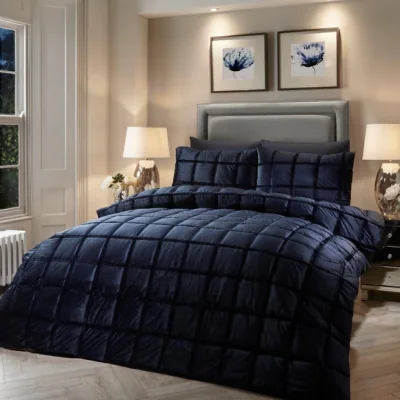 Dunelm Brighton Square Duvet Cover and Pillowcase Set Navy Navy (Blue)