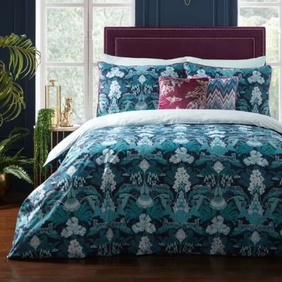 Dunelm Suburban Jungle Duvet Cover and Pillowcase Set Navy Navy (Blue)