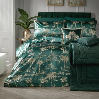 Dunelm Oasis Patterened Duvet Cover and Pillowcase Set Bottle Green Bottle (Green)