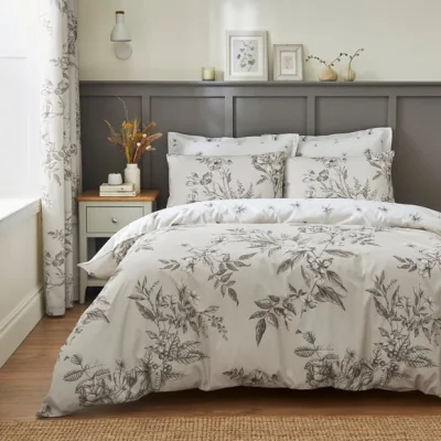 Dunelm Bridget Etched Floral Natural Duvet Cover and Pillowcase Set Natural