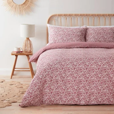 Dunelm Laurel Cosy Soft Floral Duvet Cover and Pillowcase Set Red/White