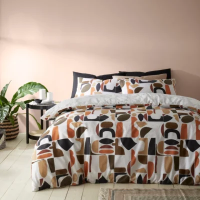 Dunelm Casa Geometric Natural Duvet Cover & Pillowcase Set Brown/White/Black