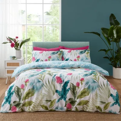 Dunelm Catherine Lansfield Aruba Tropical Floral Green Duvet Cover and Pillowcase Set Green