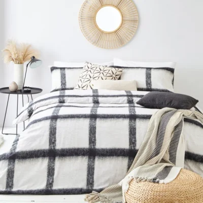 Dunelm The Linen Yard Faux Mohair Stripe Navy 100% Cotton Duvet Cover & Pillowcase Set Navy Blue/White