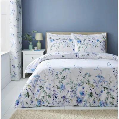 Dunelm Nola Floral Blue Duvet Cover and Pillowcase Set Blue