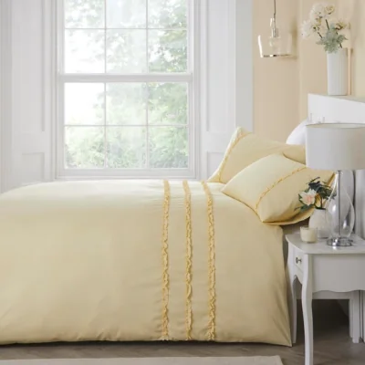 Dunelm Felicia Frill Duvet Cover and Pillowcase Set Yellow Yellow