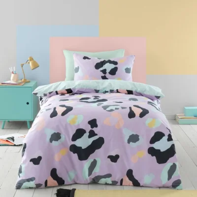 Dunelm Lilac Leopard Duvet Cover and Pillowcase Set MultiColoured
