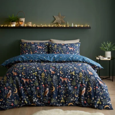 Dunelm Catherine Lansfield Enchanted Twilight Animals Reversible Blue Duvet Cover & Pillowcase Set Blue