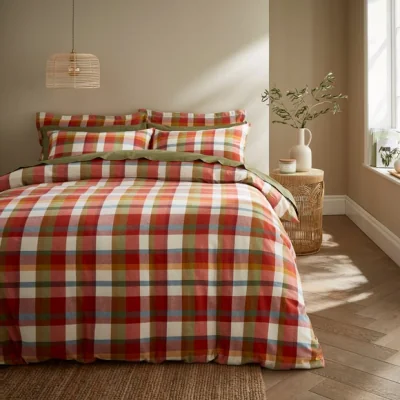 Dunelm Winchcombe Check Red Duvet Cover and Pillowcase Set Red