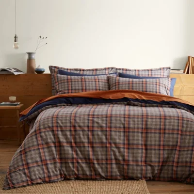 Dunelm Calie Check Navy Duvet Cover and Pillowcase Set Navy (Blue)