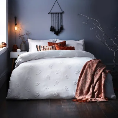 Dunelm The Linen Yard Ghost Tufted 100% Cotton Duvet Cover and Pillowcase Set White