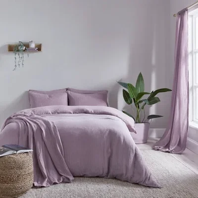 Dunelm Cotton Muslin Duvet Cover Set Mauve