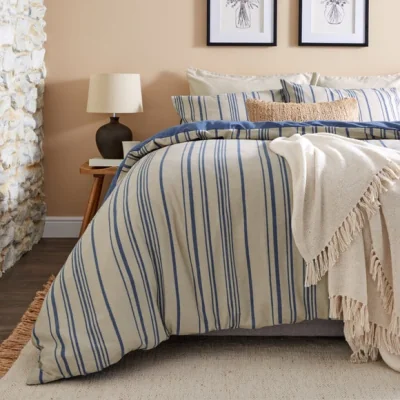Dunelm Marnie Brushed Striped Blue Duvet Cover and Pillowcase Set Blue/White