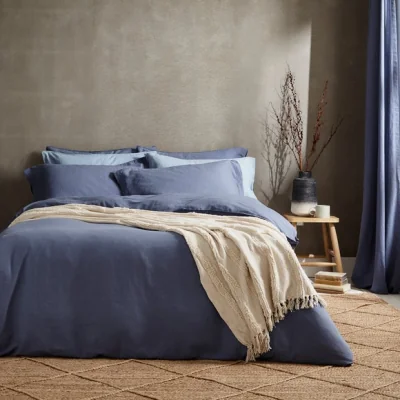 Dunelm Cotton Linen Folkstone Blue Duvet Cover & Pillowcase Set Folkstone Blue