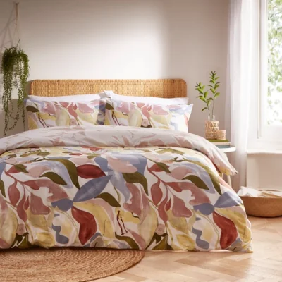 Dunelm furn. Amarose Duvet Cover & Pillowcase Set Beige/White/Green