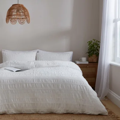 Dunelm Woven Brixham Seersucker Cotton Duvet Cover & Pillowcase Set