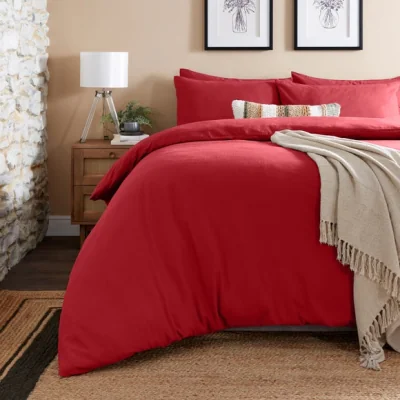 Dunelm Simply Brushed Cotton Red Duvet Cover & Pillowcase Set Red