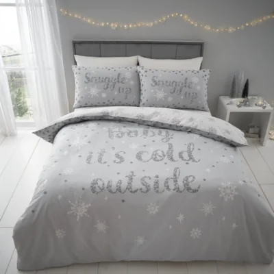 Dunelm Catherine Lansfield Baby It's Cold Outside Reversible Duvet Cover and Pillowcase Set Grey