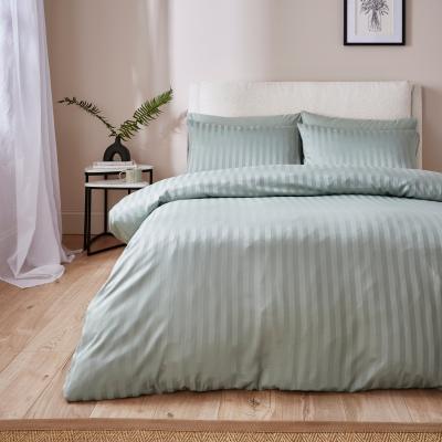 Dunelm Super Soft Microfibre Stripe Duvet Cover and Pillowcase Set Sage (Green)
