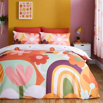 Dunelm Retro Floral Polycotton Duvet Cover & Pillowcase Set