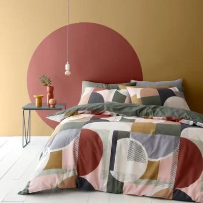 Dunelm Lomas Green Reversible Duvet Cover and Pillowcase Set Green