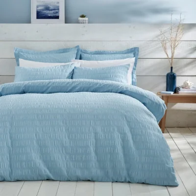 Dunelm Aria Seersucker Duvet Cover and Pillowcase Set Powder Blue