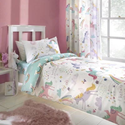 Dunelm Rainbow Unicorn Duvet Cover & Pillowcase Set MultiColoured