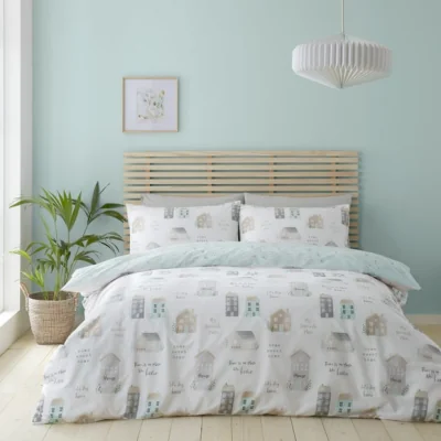 Dunelm Catherine Lansfield Home Sweet Home Reversible White Duvet Cover & Pillowcase Set White
