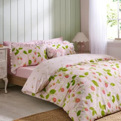 Dunelm Catherine Lansfield Strawberry Frills Polycotton Duvet Cover & Pillowcase Set