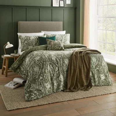 Dunelm Wylder Nature Albus Reversible Duvet Cover and Pillowcase Set Green