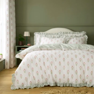 Dunelm Fiorella Frilled 100% Cotton Duvet Cover & Pillowcase Set