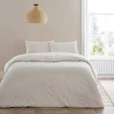 Dunelm Dawson Stripe 100% Washed Cotton Duvet Cover & Pillowcase Set