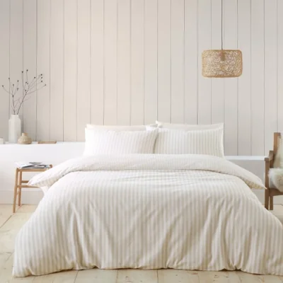 Dunelm Catherine Lansfield Reversible Stripe 100% Brushed Cotton Duvet Cover & Pillowcase Set Natural