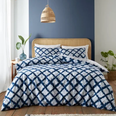 Dunelm Catherine Lansfield Shibori Tie Dye Navy Blue Duvet Cover and Pillowcase Set Navy