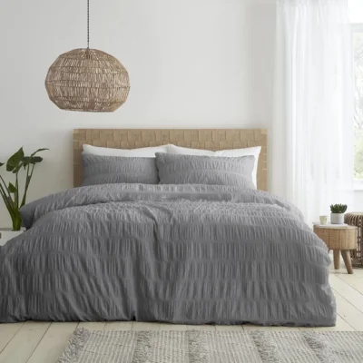 Dunelm Catherine Lansfield Seersucker Reversible Grey Duvet Cover & Pillowcase Set Grey