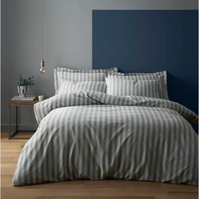 Dunelm Elements Danby Stripe Blue Duvet Cover and Pillowcase Set Blue/White