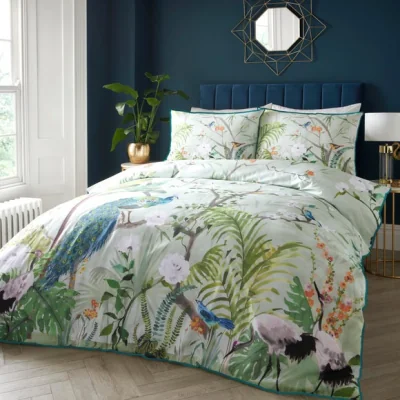 Dunelm Peacock Jungle Green Duvet Cover and Pillowcase Set Green