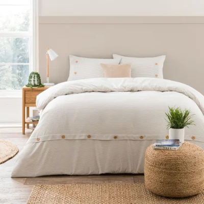 Dunelm Khai Stripe Natural Duvet Cover and Pillowcase Set Natural