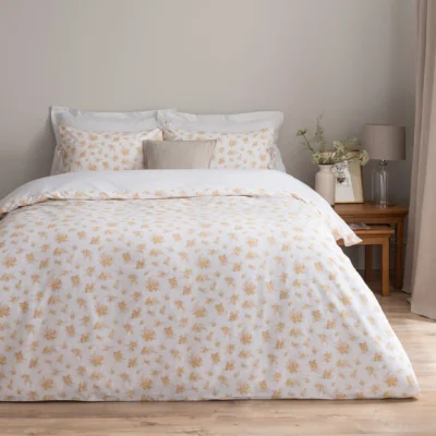 Dunelm Heidi Floral Lemon Recycled Cotton Duvet Cover and Pillowcase Set Lemon