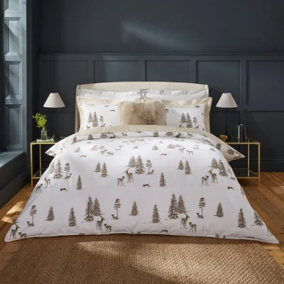 Dunelm Dorma Purity Brushed Cotton Stag Duvet Cover & Pillowcase Set White