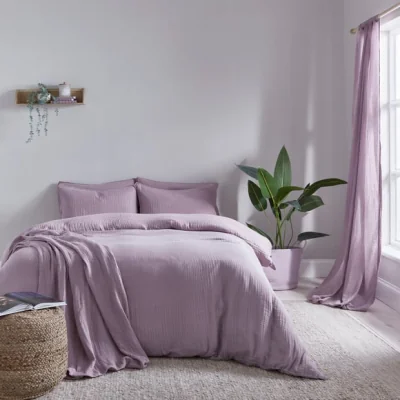 Dunelm Cotton Muslin Duvet Cover Set Mauve