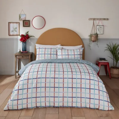 Dunelm Jayden Geometric Navy Duvet Cover and Pillowcase Set Navy/White