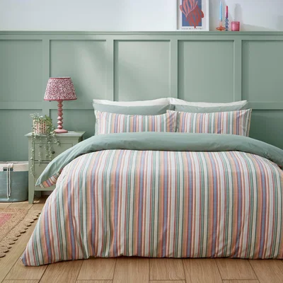 Dunelm Rosie Stripe Double Duvet Cover and Pillowcase Set MultiColoured