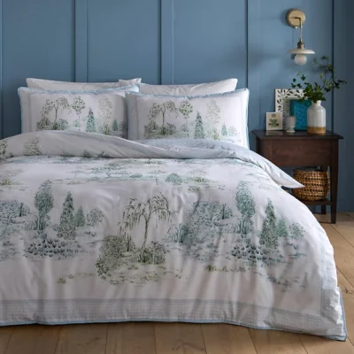 Dunelm Appletree Willow Tree Scene 100% Cotton Duvet Cover & Pillowcase Set