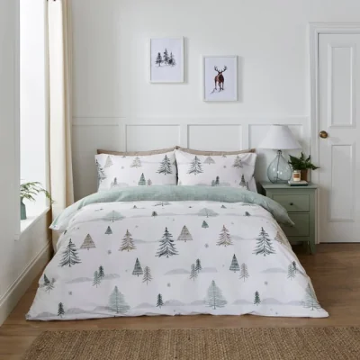 Dunelm Cosy Pine Forest Sage Duvet Cover & Pillowcase Set Sage (Green)