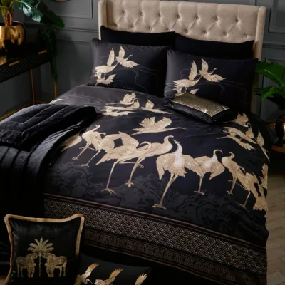Dunelm Kireina Black and Gold Cotton Duvet Cover and Pillowcase Set Black