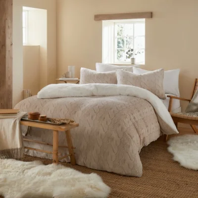 Dunelm Fusion Snug Cable Knit Natural Duvet Cover and Pillowcase Set Natural