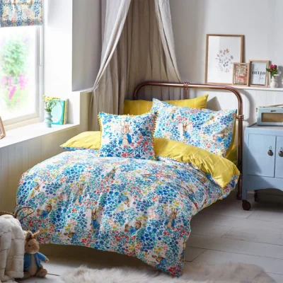 Dunelm Peter Rabbit™ Florelli Multi Floral Duvet Cover and Pillowcase Set White/Blue/Red